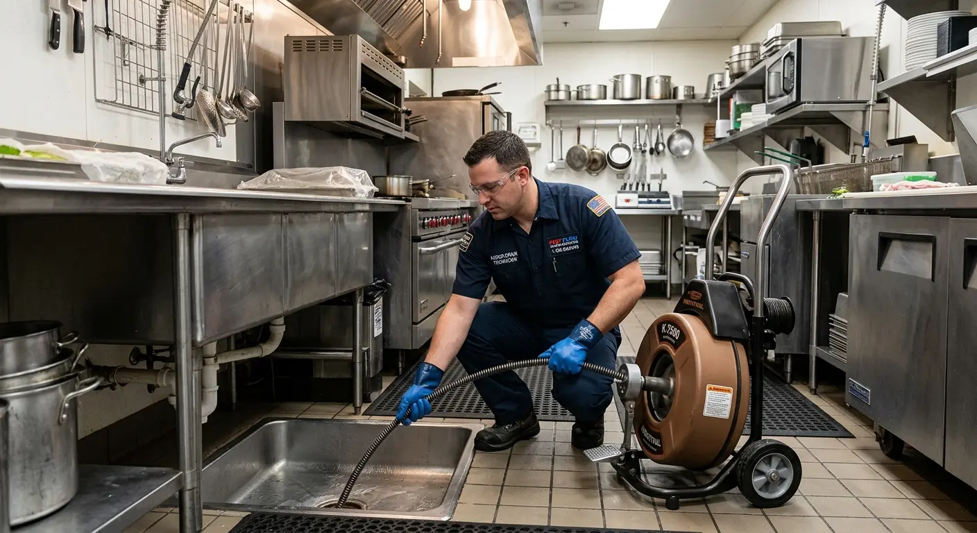 Commercial drain cleaning service in a restaurant kitchen in St. Helens