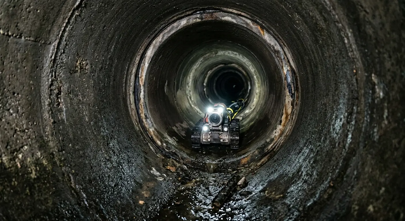 Robotic sewer camera inspecting pipe interior for Drain Snake Service in St. Helens