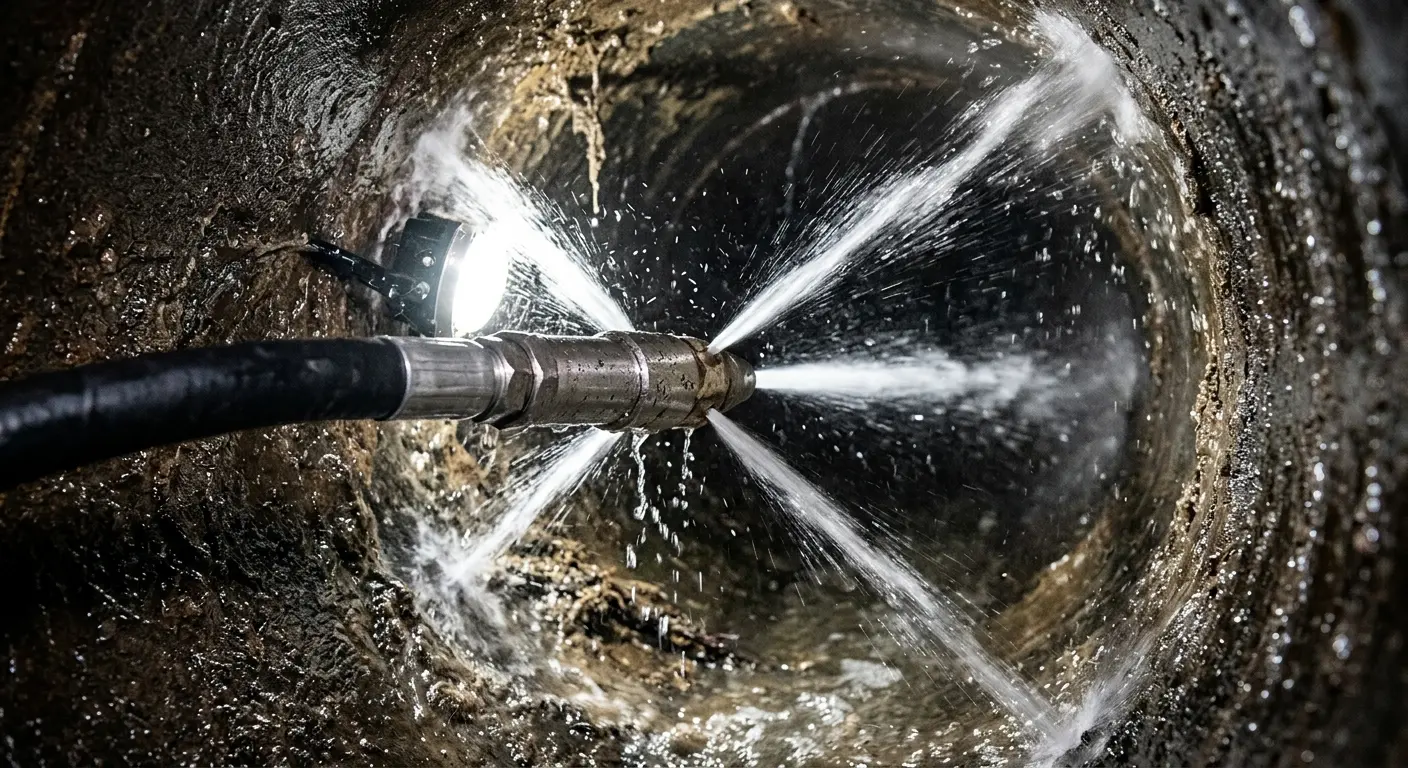 High-pressure hydro jetting nozzle cleaning sewer pipe for Storm Drain Cleaning in St. Helens